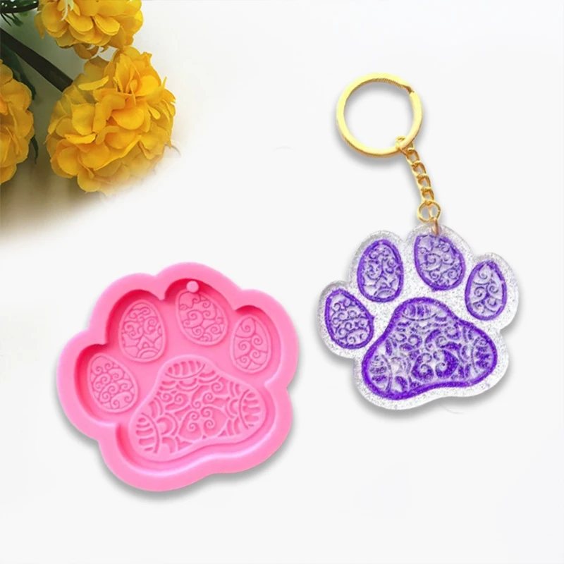 

Cute Dog Paw Keychain Epoxy Resin Mold Earrings Pendant Casting Silicone Mould DIY Crafts Jewelry Casting Tool