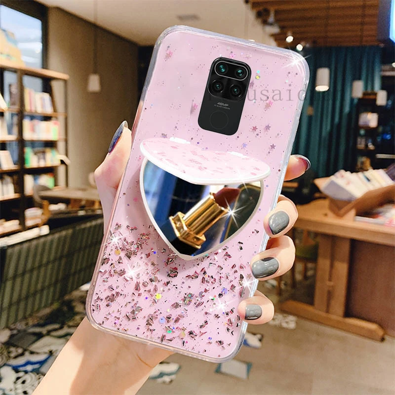 RedMi 8 7A 7 8A 9A 9C 9AT 9T 6A класса люкс любящее сердце с зеркалом для макияжа мерцающие