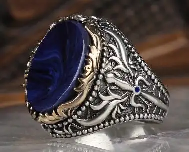 

Мужское серебряное кольцо 925k, мужское кольцо ручной работы, натуральный синий янтарный камень, ювелирный подарок для мужчин, модель меча