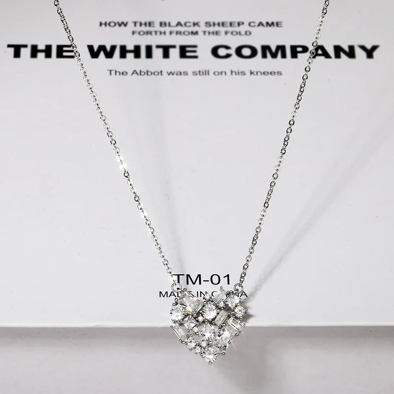 

Роскошное циркониевое серебряное ожерелье в форме сердца, свадебное ожерелье, подвеска-чокер, ожерелье для женщин, ювелирные изделия для св...