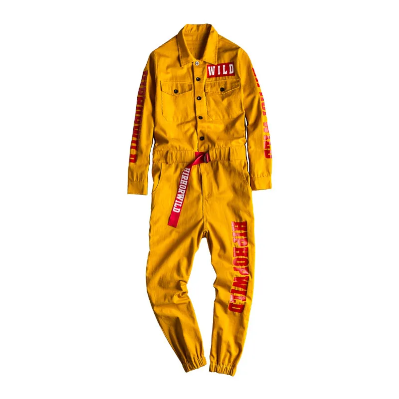 

KIOVNO Men Fashion Hip Hop Bib Overalls With Ribbons Letter Printed Streetwear Jumpsuits For Male Suspender Pants Size M-XL