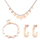 Комплект ювелирных изделий из нержавеющей стали, ожерелье, серьги, браслет, кольцо, розовое золото, 2020
