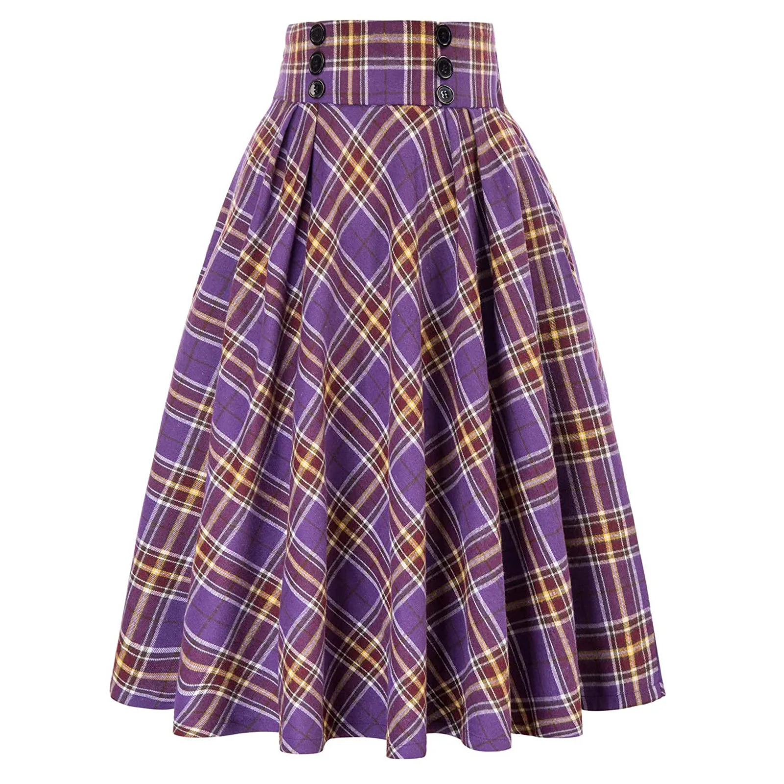 Women Fashion Casual Plaid Skirt elegant romantic With Pockets Vintage High Waist Pleated | Женская одежда