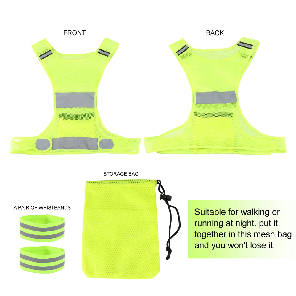 

1PC Adjustable Safety Vest High Visibility Vest Reflective Visibility Cloth for Outdoor Running Riding (Fluorescent Yel