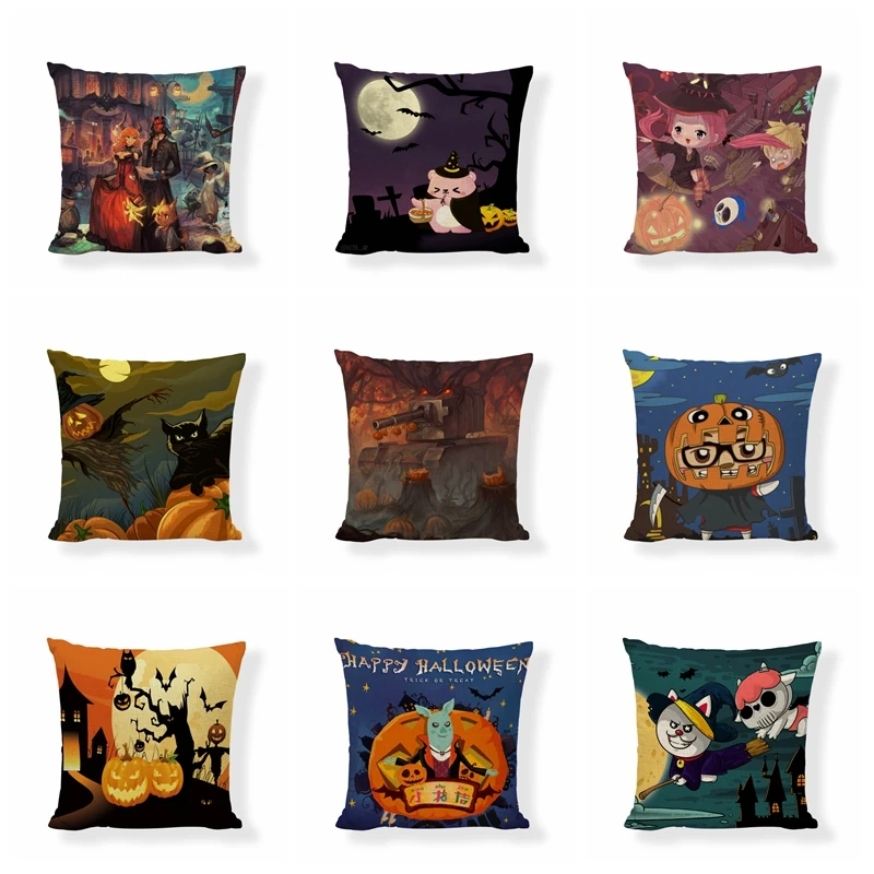 Рекламная Наволочка на подушку день Хэллоуина в мультяшном стиле льняной чехол с ужасами демоном королем