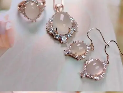 Серьги из серебра 925 пробы с зеленым и розовым агатом Нефритовая серьга комплект