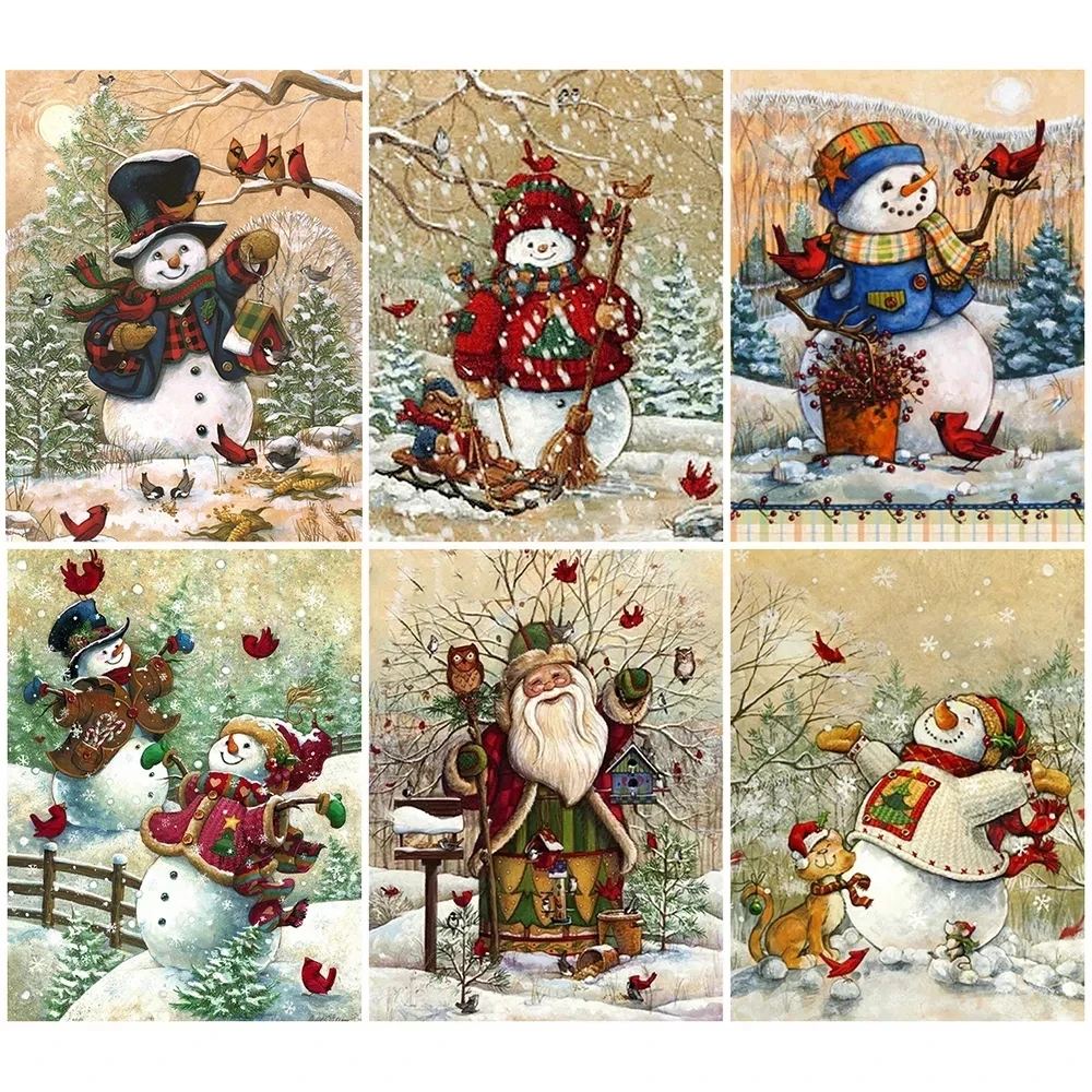 

Diamond Painting Christmas Snowman Rhinestone Kit Full Square Round Diamond Embroidery Cartoon Mosaic Handmade Gift