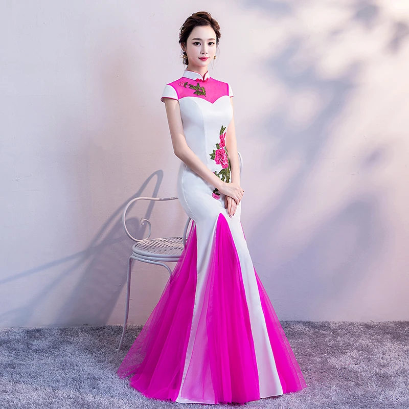 Женское платье Ципао длиной до пола для свадебной вечеринки Элегантное Длинное