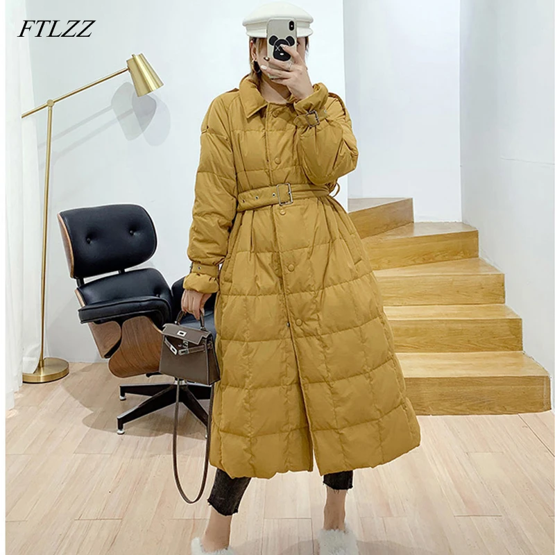 Женский однотонный пуховик FTLZZ куртка на белом утином пуху в Корейском стиле