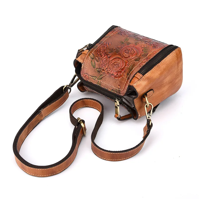 

Bestform 2021 New Vintage Genuine Leather Handbag Women Handmade Embossed Shoulder & Crossbody Bags Cowhide Bucket Totes