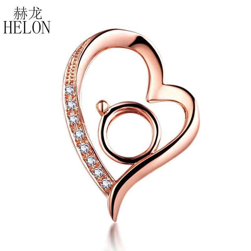 

HELON Round 5.5mm Solid 14K Rose Gold AU585 Pave Natural Diamonds Semi Mount Pendant Women Engagement Wedding Fine Jewelry Gift