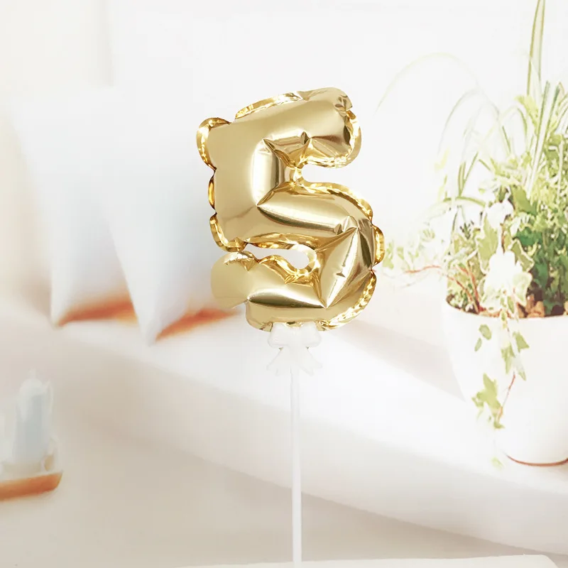 Gold Number 5 Самонадувающиеся мини золотые воздушные шары из фольги в виде цифр Торт Топперы с бантом Пластиковая Палочка Свадьба День Рождения Вечеринка торт поставки - Цвет: Gold Number 5
