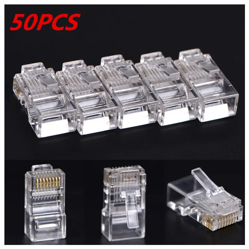 50 шт. RJ45 CAT5 CAT5e CAT6 Сетевой Кабель модульный разъем 8P8C для компьютеров Лидер