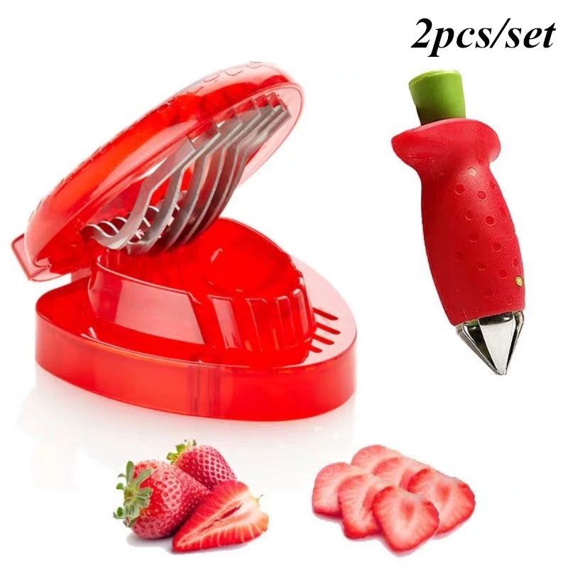 

2pcs/set Kitchen Tools Strawberry Slicer Strawberry Corer Strawberry Stem Remover Fruit Cutter Slice Kitchen Fruit Gadget