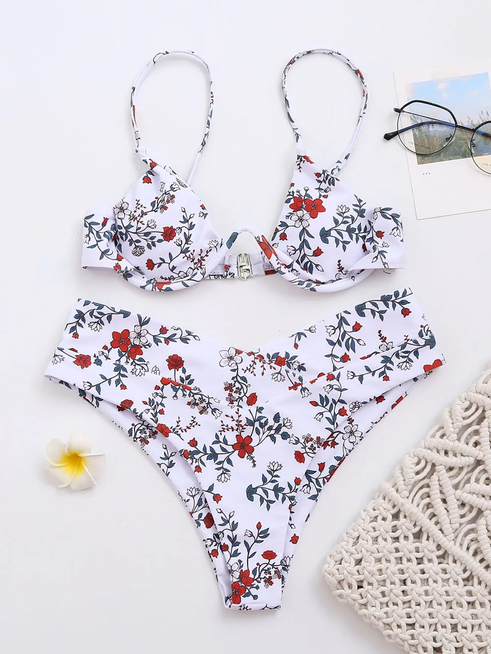 

2021 New Sexy Underwired Bikini Female Swimsuit Women Swimwear Print Bikini set High Waist Bather Bathing Suit Swim