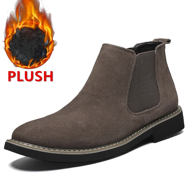 Мужские замшевые ботинки челси черные из коровьей замши с плюшевой подкладкой