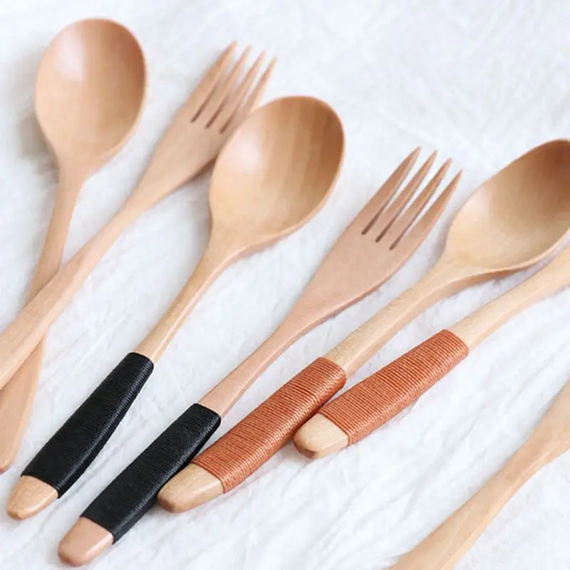 

Wooden Wavy Spoon Handle Tangled Wire Spoon Fork Wooden Spoon Japanese Tableware Kitchen Tool