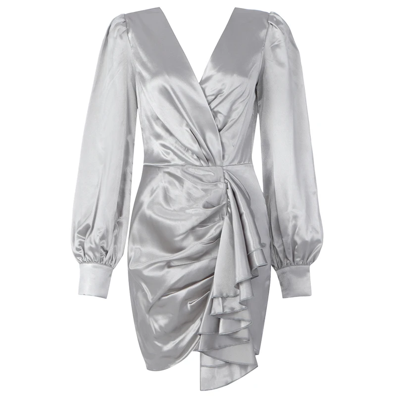 Оптовая продажа женское серое облегающее мини-платье с длинным рукавом и