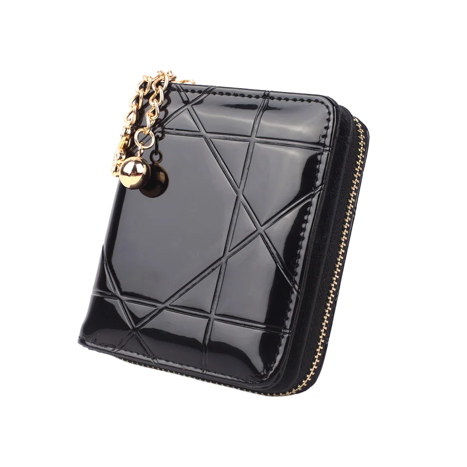 

Short Three Folding Small Wallet PU Coin Purse Women Credit Card Holder Case Lady Patent Leather Case Money Bag