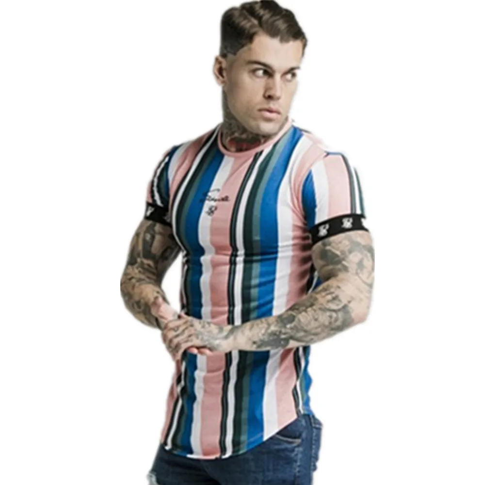 European and american Hip hop style classic stripes t shirts 2019 Trends men fitness short sleeve printing tee brand sportswears | Мужская