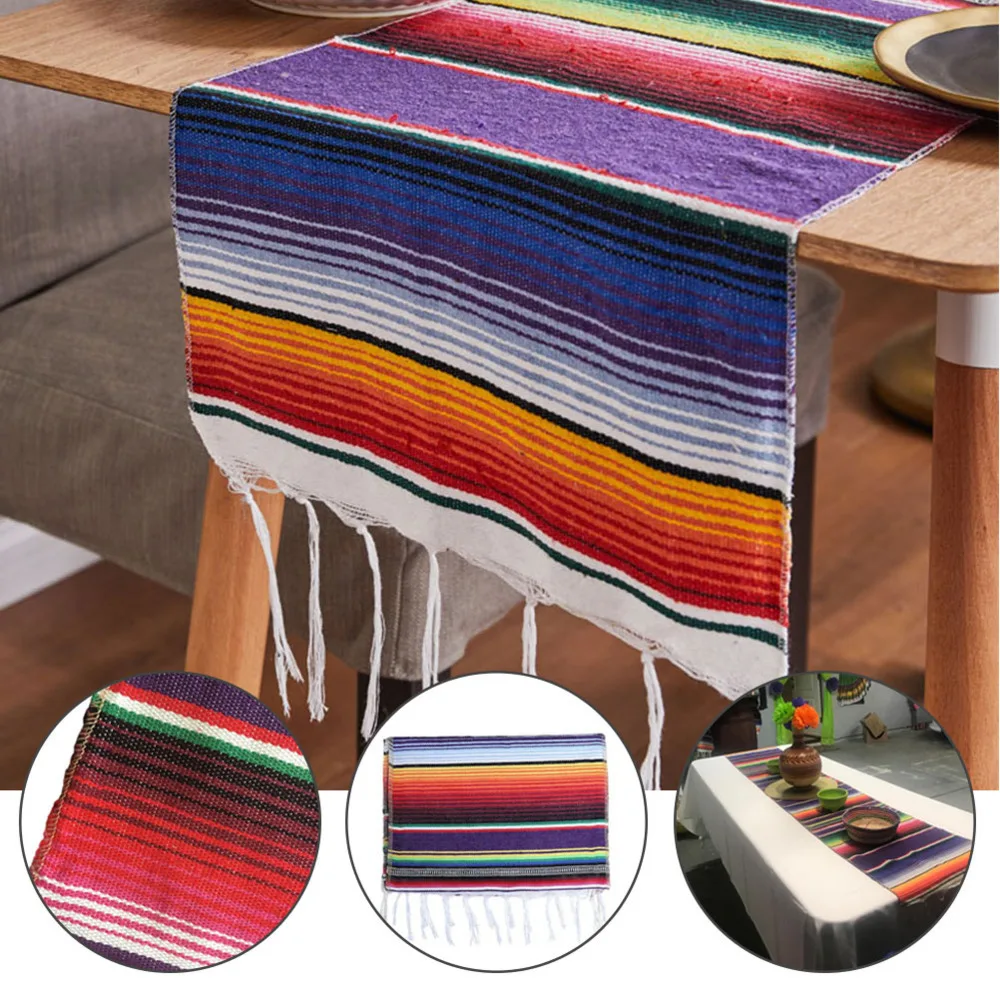 4 цвета мексиканские вечерние скатерть из хлопка в полоску для стола радужная