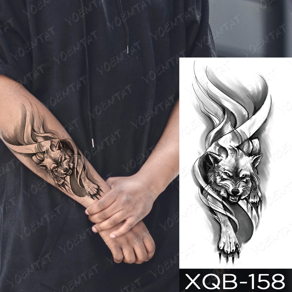 

Lightning Wolf Temporary Tattoo Sticker Lobo Flame Wind Fierce Fake Black Tatu Arm and Leg Fake Men Women Glitter Tato Kids Art