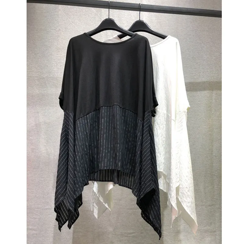 

Женская свободная футболка средней длины, топ большого размера с круглым вырезом и коротким рукавом летучая мышь, лето 2021