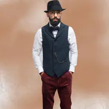 Chaleco de espiga para hombre, traje masculino de estilo Steampunk, grueso, con solapa, para novio y boda (2)