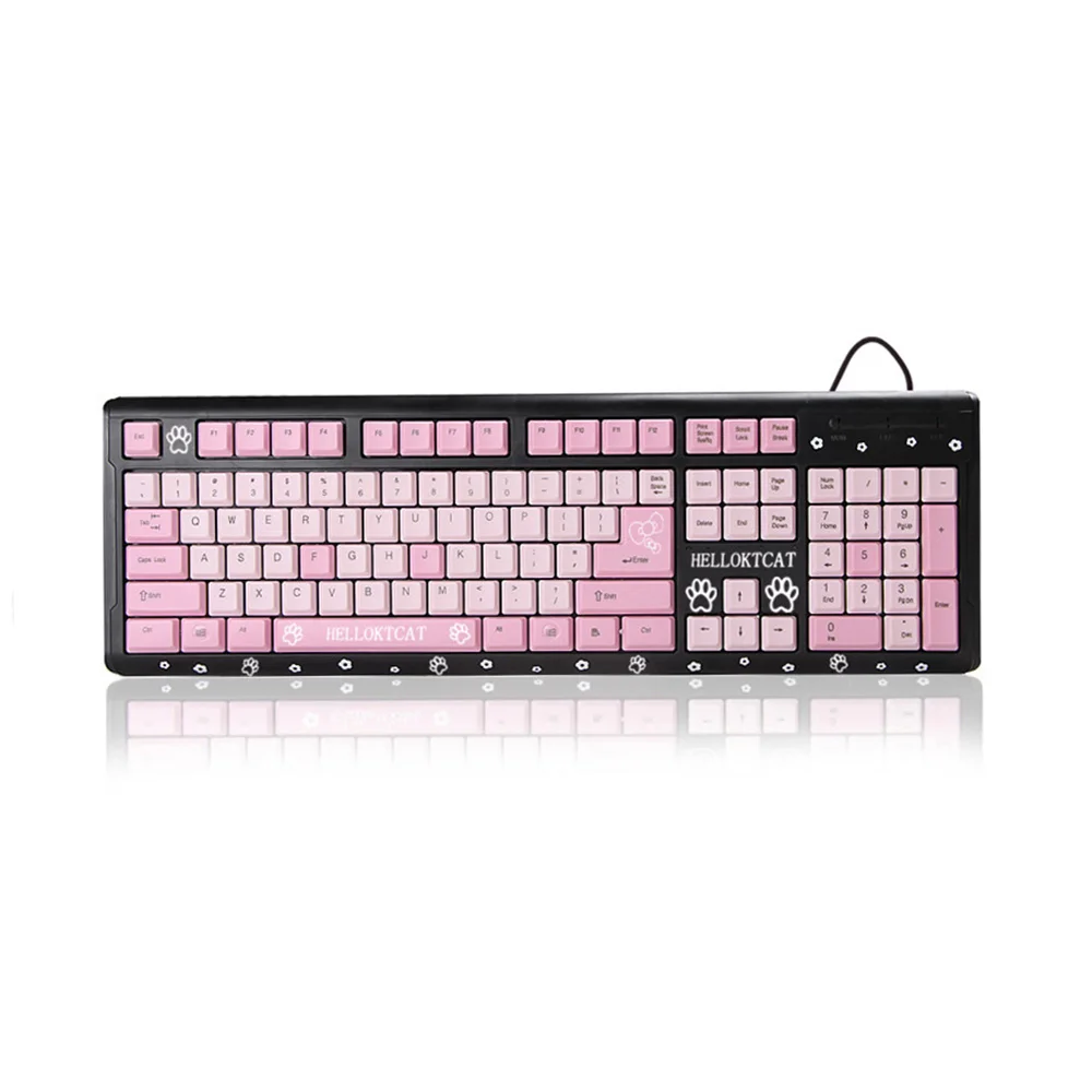

104 Keys Full-size Keyboard Mute Water-proof Keyboards Cute Pink Comic Designed Keypad for PC Desktop PC Girls Gift
