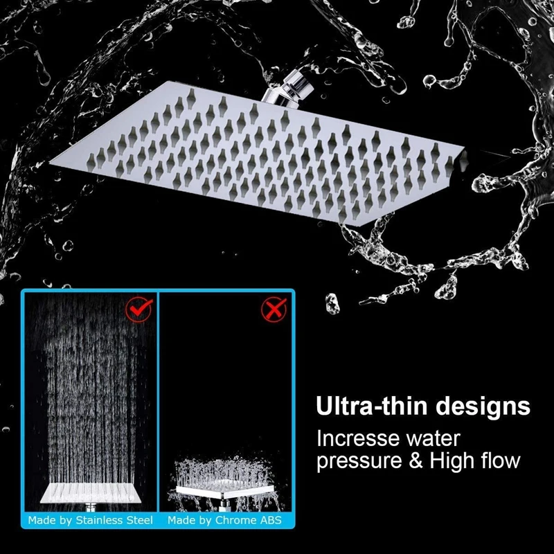 

8 inch High Pressure Shower Head, Stainless Steel Multifunction Rain Shower Head with 60 inch Hose Anti-Leak Shower Head