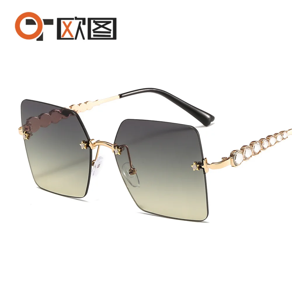 Новый стиль Алмазный набор коробка безрамные солнцезащитные очки 1880 женские