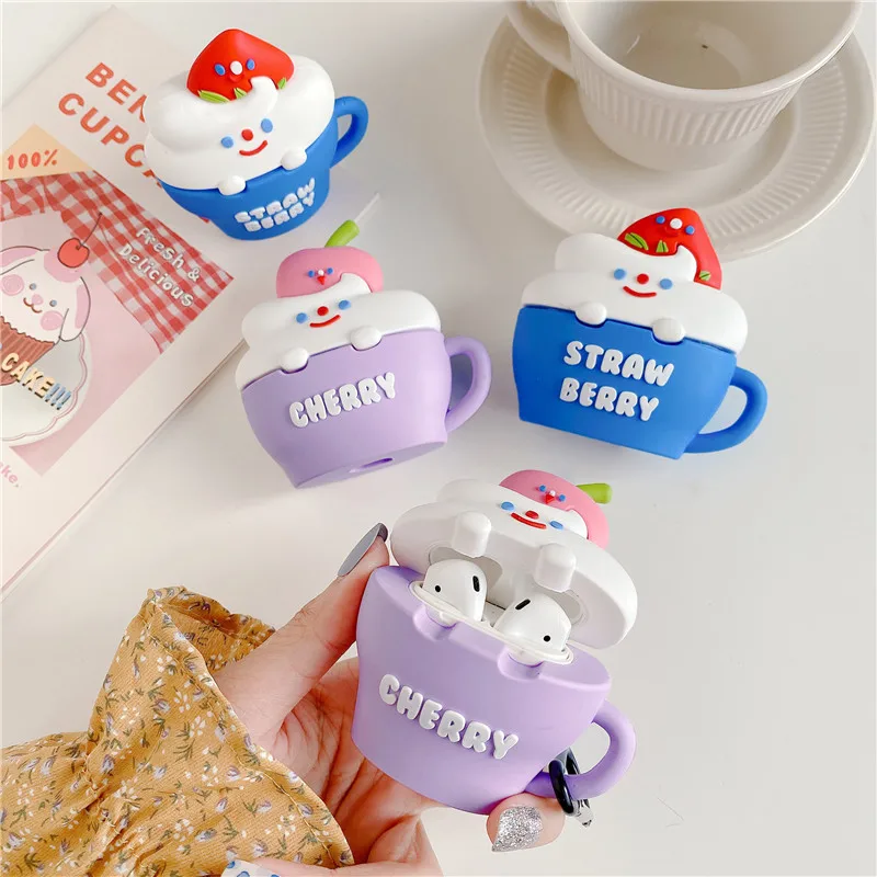 

Силиконовый чехол для наушников Airpods 2 1, с рисунком клубники, мороженого