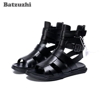 batzuzhi handmade mens shoes comfortable black leather summer sandal shoes ankle beach sandal shoes men zapatos mujer eu38 46