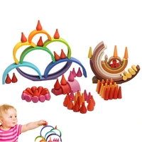 1 set rainbow building blocks villain set kids wood baby toy children montessori educational wooden toys