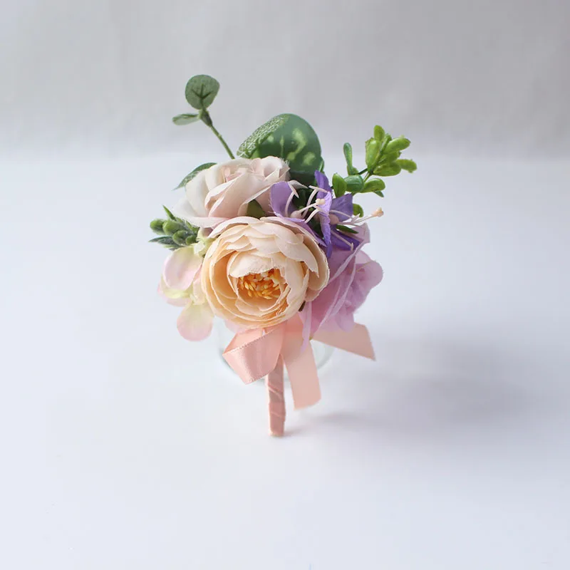 Boutonniere-8 YO CHO Искусственный цветок розы бутоньерка для жениха Свадебный корсаж браслет подружки невесты фиолетовые шелковые цветы Брошь Maria - Цвет: Boutonniere-8