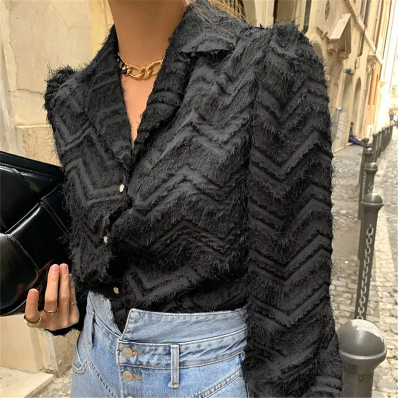 

2021 Female Tassel High Street Hot Sale Korean Spring Chic All Match Stylish Women Brief Shirts Office Lady Blouses