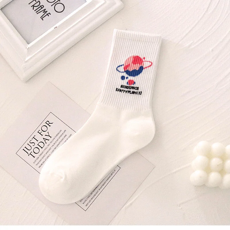 Harajuku cartoon woman socks gradient love blue smiley face tie-dye solid color white bottom fashion personality sports socks