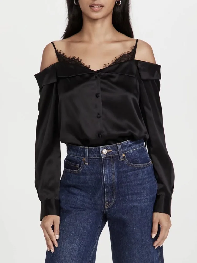 Женский кружевной топ на бретельках ZA однобортный пикантный с открытыми плечами