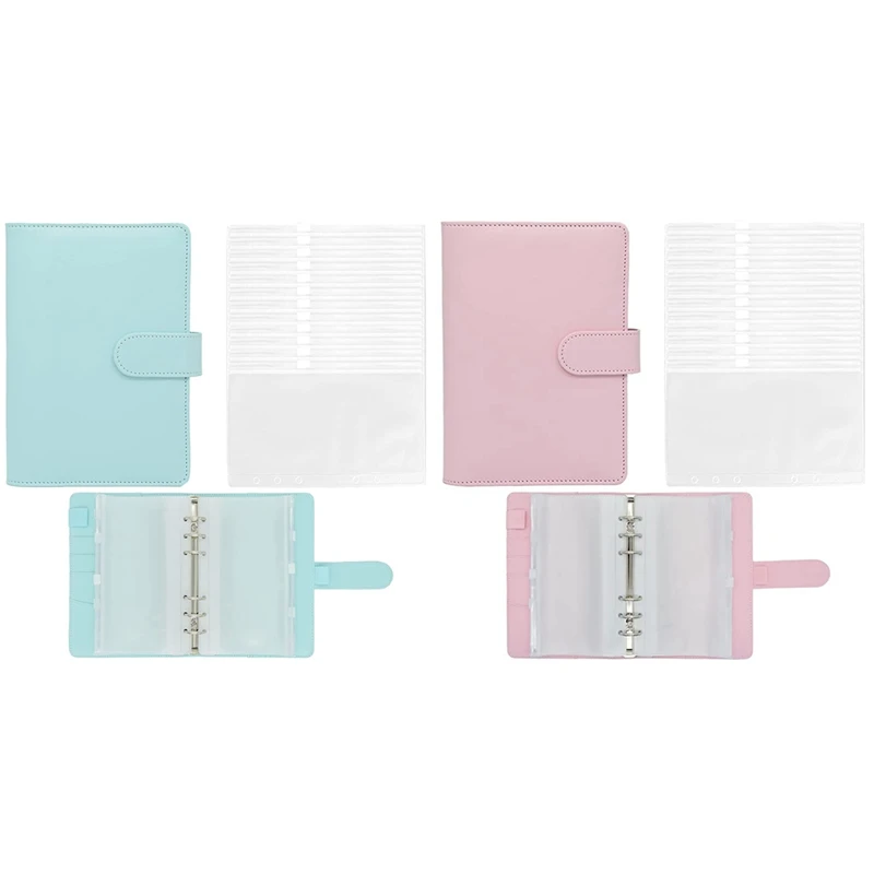 

2 Set A6 Binder Pockets,Can Be Filled with 6 Round Binder Sets, for Personal Planning Notepads, Blue & Pink