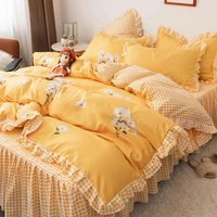 home textile bedspread four piece set winter small fresh cartoon bedding princess wind lace quilt cover 4 piece set