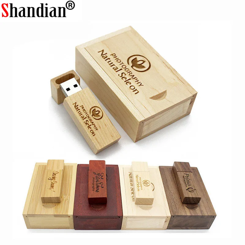 SHANDIAN Бесплатная фотография логотипа деревянный usb + коробка флеш-накопитель