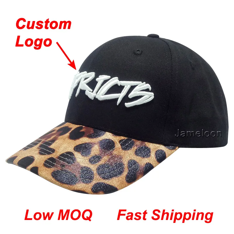 OEM DIY Logo Decorative Head Wear Small MOQ PU Leather Leopard Grain Animal Pattern Football Tennis Hat Custom Baseball Cap