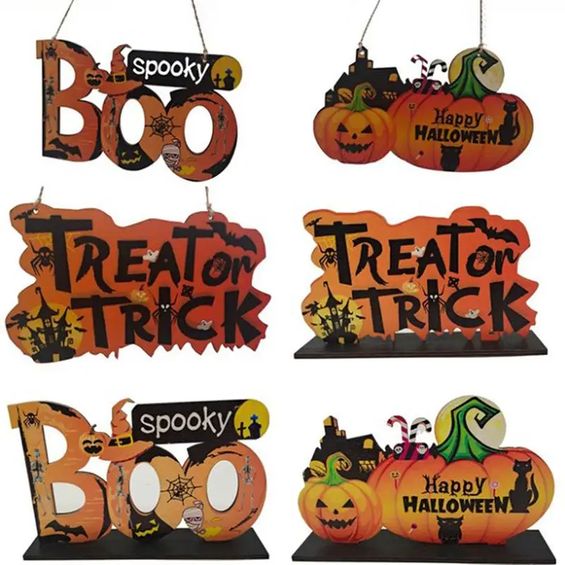 

Halloween Decor Wooden Ornaments Pendant Pumpkin Ghost Trick or Treat