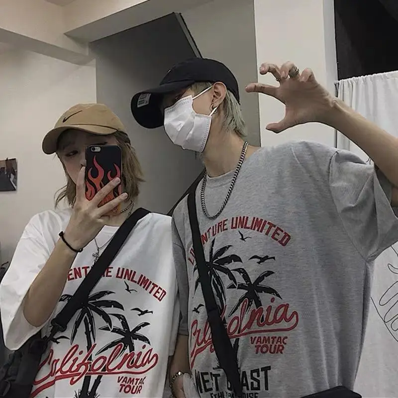 Парная одежда с мульти рисунком смешные футболки в стиле Харадзюку уличная