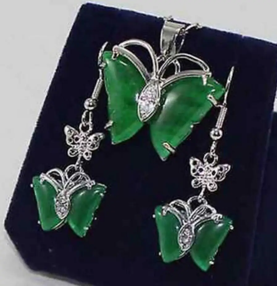 Ювелирный Набор новые ювелирные изделия зеленый нефрит кулон ожерелье серьги. 17