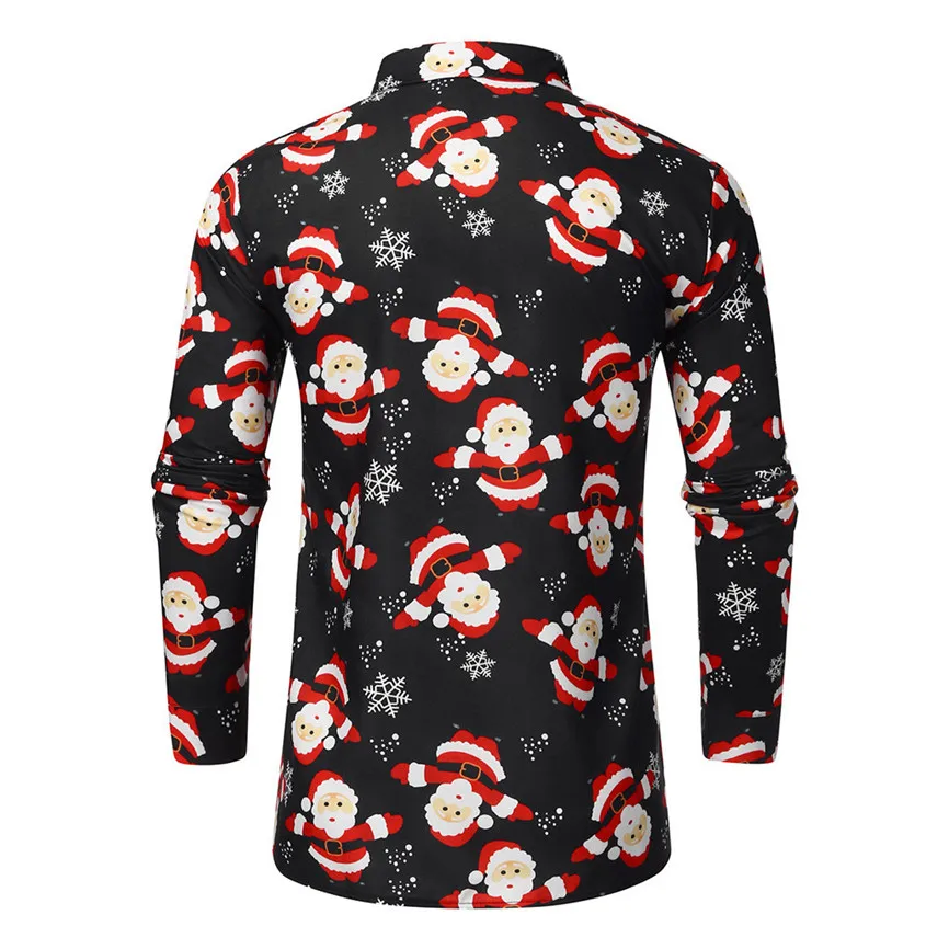 Camisa Masculina, мужская повседневная Рождественская рубашка с принтом снежинок Санты, конфет, топ, блузка, Chemise Homme Noel, мужская рубашка с длинным рукавом
