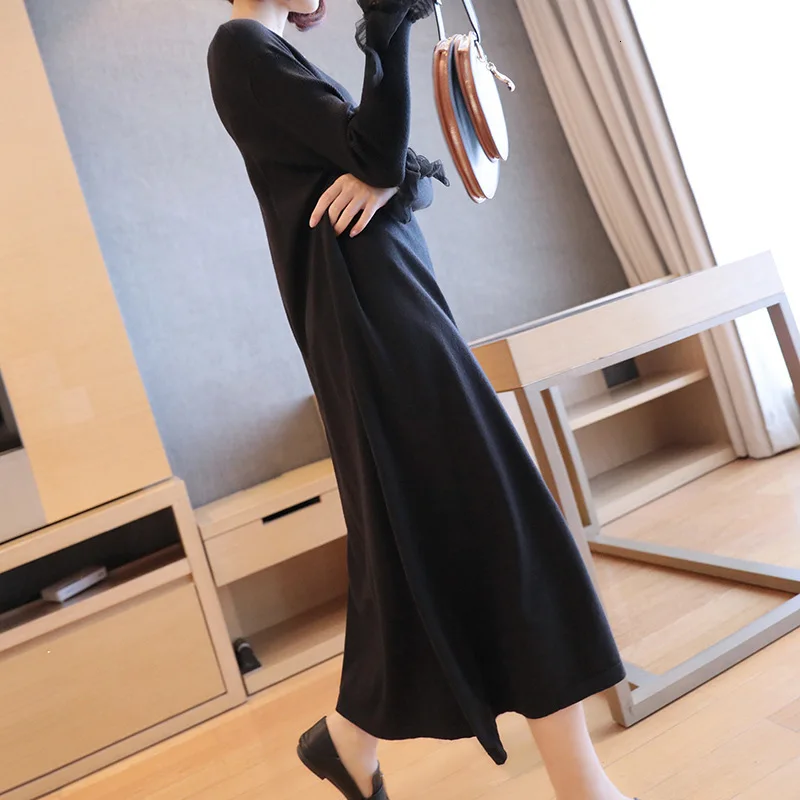 LANMREM 2020 большой размер длинный рукав вязаное платье весна Новая женская