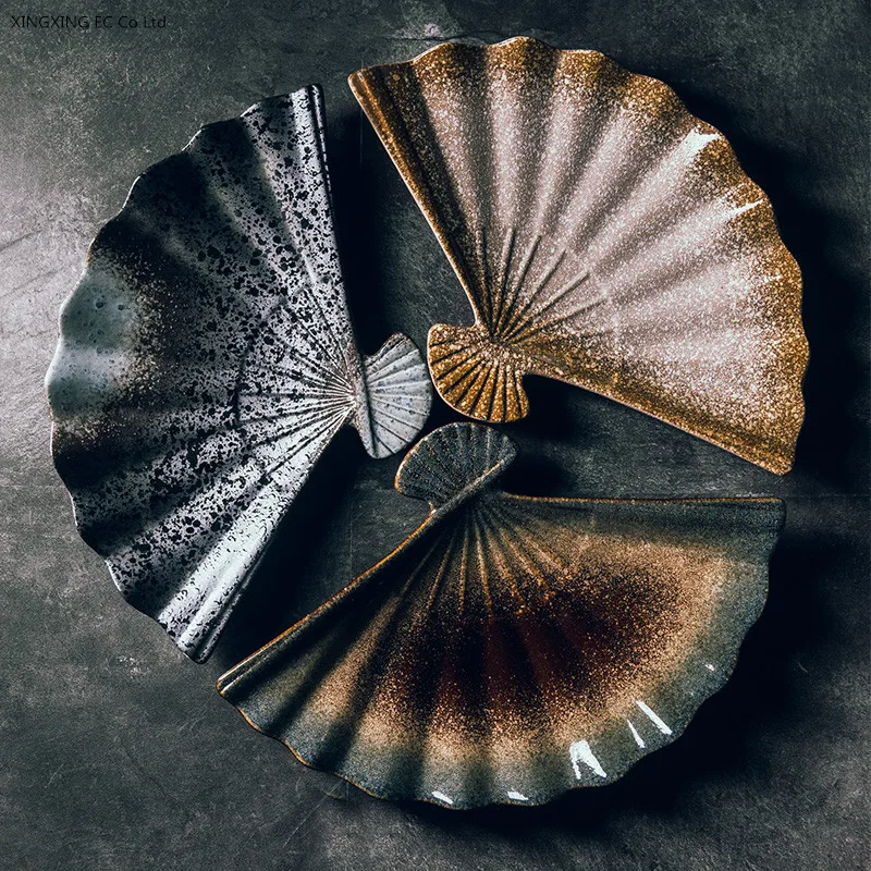 

12 Inch Creative Fan-shaped Sushi Steak Plate High-end Tableware Sushi Ceramic Plate Exquisite Tableware Kitchen Supplies Plates