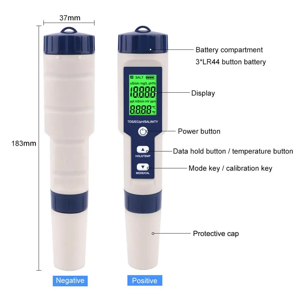 Тестер качества воды Yieryi 5 в 1 TDS/EC/PH/солености/TEMP Сменный электрод | Инструменты