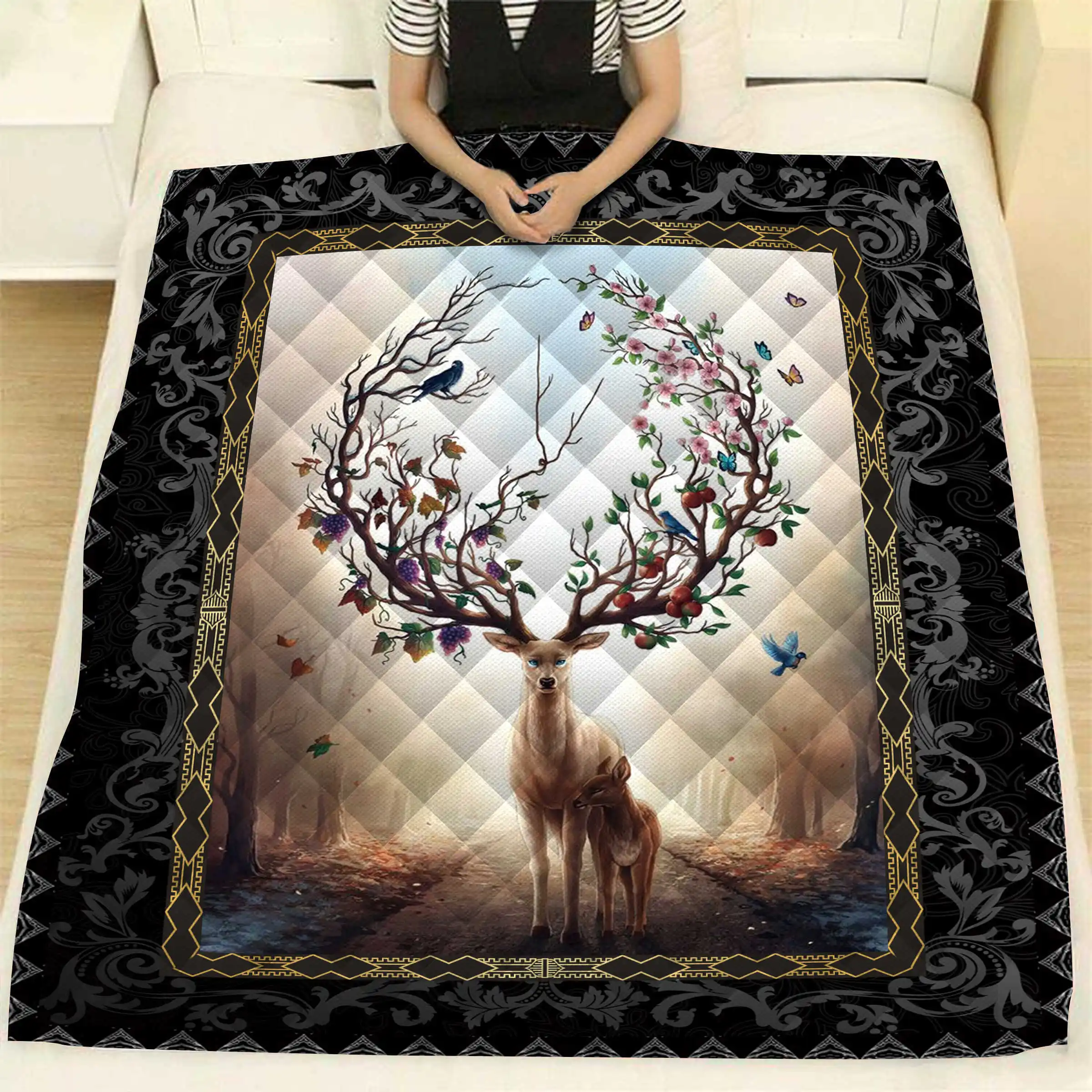 Одеяло с 3d рисунком собаки оленя черепаха кошки Стеганое теплое постельное белье